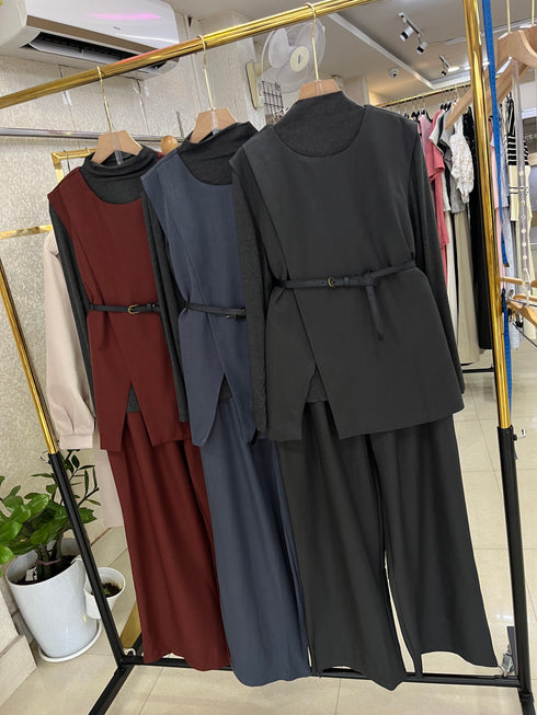 Women Elegant Turtleneck,Vest With Pant Sets